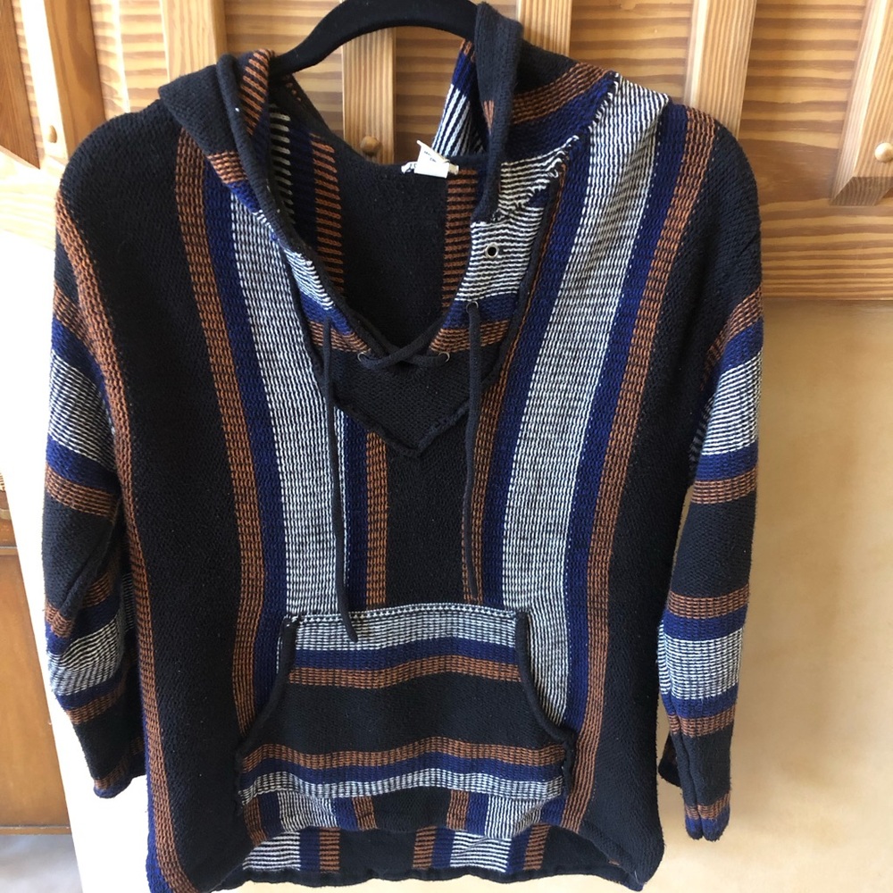 Forever 21 Boho Beach Striped Pullover Hooded Sweatshirt with Pockets